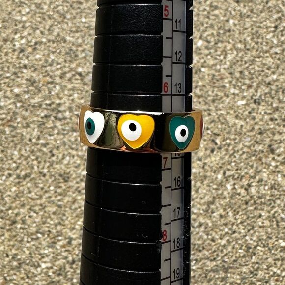 NEW Colorful Heart Design Evil Eye Protection Yellow Gold Plated Ring Size 6.5 - Picture 6 of 9